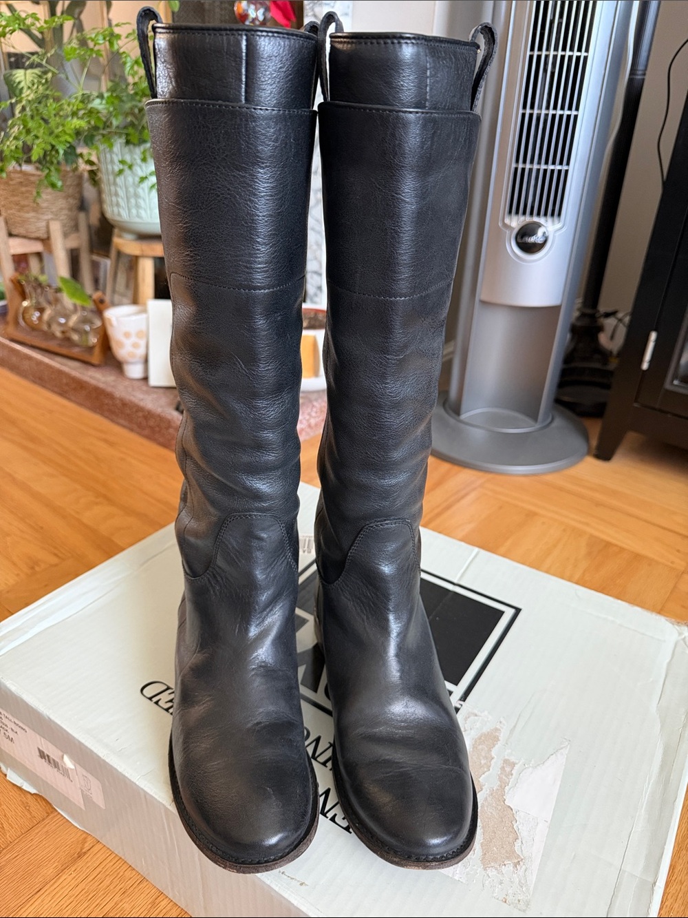 FRYE Paige Black Tall Leather Riding Boots